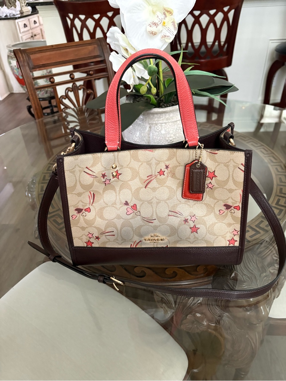 🤎🤎COACH DEMPSEY CARRYALL SIGNATURE HEART & STAR PRINT SATCHEL BAG!🤎🤎CK573